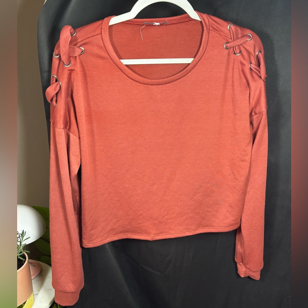 Vintage Charlotte Russe Terracotta Lace-Up Shoulder Sweatshirt Made in USA Small